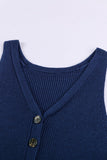 V Neck Striped Pattern Knit Tank Top with Buttons
