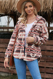 Tribal Print Pocket Buttoned Sherpa Jacket
