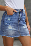 Distressed Raw Hem Denim Skirt