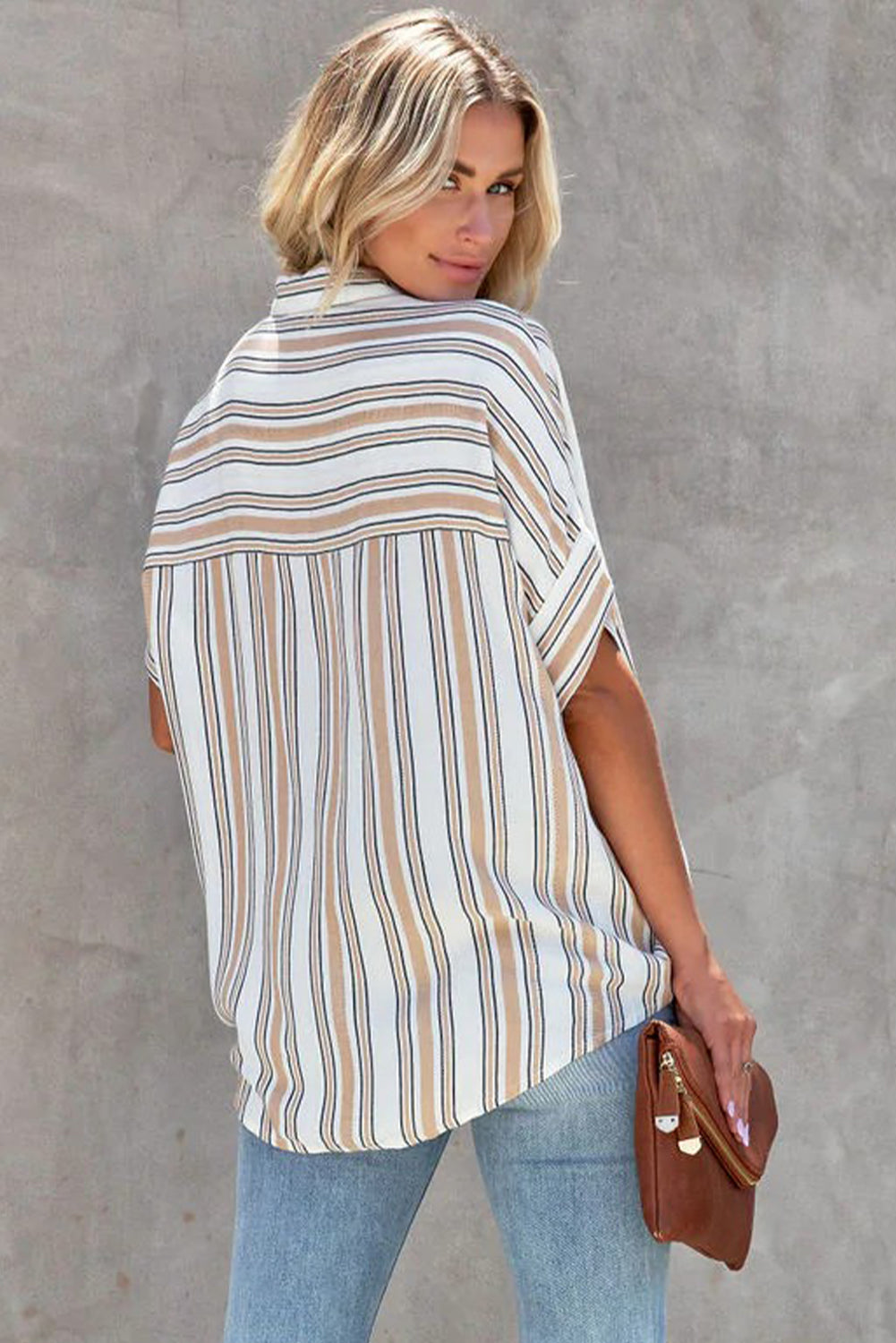Multicolor Striped Oversize Short Sleeve Shirt