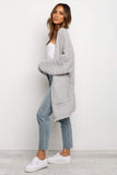 Beige Long Line Open Front Knitted Cardigan with Pockets