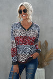 V Neck Drop-Shoulder Sleeve Leopard Color Block Top
