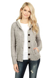 Fleece Hooded Gray Button Cardigan Sweater