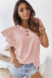 Pink Purple Hollow Out Ruffle Sleeve T-shirt