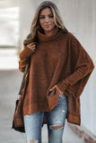 Turtleneck Bat Sleeve Side Slit Tunic Top