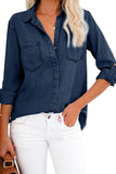 Roll up Long Sleeves Frayed Hem Denim Shirt