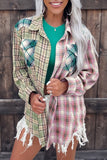 color Plaid Patchwork Front Pockets Long Sleeve Shirt