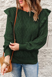 Frilled Shoulder Detail Cable Knit Sweater