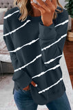 Striped Tie-dye Print Navy Sweatshirt with Slits