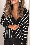 Khaki V Neck Stripe Long Sleeve Cardigan