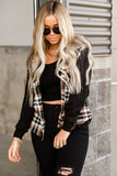 Plaid Buttons Long Sleeve Hooded Jacket