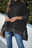 Turtleneck Bat Sleeve Side Slit Tunic Top