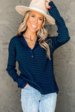 Navy Striped Ribbed Knit Polo Top