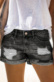 Distressed Ripped Rolled Hem Black Denim Shorts