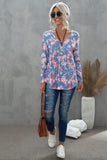 Leopard Tie Dye V Neck Pleated Long Sleeve Top