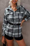 Plaid Print Buttoned Turn Down Collar Coat with Pocket