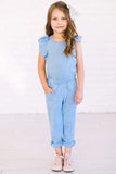 Little Girls Ruffled Shoulder Keyhole Back Jumpsuit with Pockets