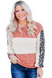 Leopard Color Block Knitted Long Sleeve Top