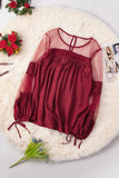Fashion Lantern-Sleeve Lace Patchwork Top