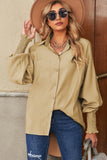 Khaki Billowy Sleeves Pocketed Shirt