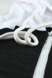 Khaki Color Block Zip Up Kangaroo Pocket Drawstring Hoodie
