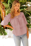 Beige Puff Sleeve Eyelet Babydoll Blouse