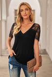 Sweet Side Lace Deep V Neck Top T-shirt