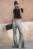 Silver Sequin Bell Bottom Fashion Pants