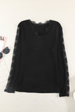 Lace Splicing Scallop V Neck Long Sleeve Blouse