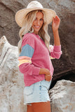 Rose Colorblock Long Sleeve Pullover Sweatshirt