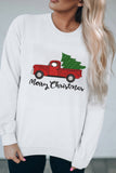 Merry Christmas Truck Pattern Embroidered Pullover Sweatshirt