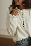 Frill Trim Buttoned Knit Pullover Sweater