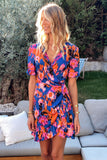 Wrapped Tie-dye Print Ruffled Dress