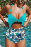 Floral Print Halter One-piece Swimsuit