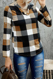 Contrast Plaid V Neck Long Sleeve Top
