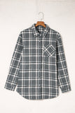 Gray Plaid Button Up Long Sleeve Shirt with Pocket