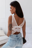 Floral Lace Mesh Crochet Wide Strap V Neck Bralette
