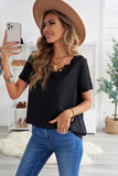 Wine Lace V Neck Short Sleeve T-shirt