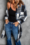 Navy Plaid Print Long Shirt Jacket