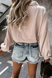 Turn Collar V Neck Crinkled Cuffed Shirt