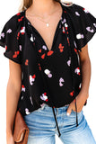 V-neck Short Sleeve Fashion Print Fantasy Fluttering Blouse