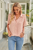 Buttoned Swiss Dot Turn-down Collar Short Sleeve Shirt