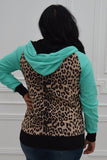 Leopard Patchwork Zipped Pockets Plus Size Hoodie