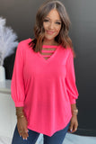 Strappy V Neck Long Sleeve Top