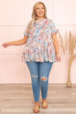 Pink Floral Print Tiered Ruffled Plus Size Blouse