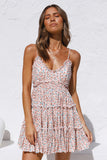 Spaghetti Straps V Neck Smocked Swing Floral Dress