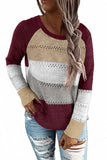 Multi-color Knitted Color Block Long Sleeve Crew Neck Sweater