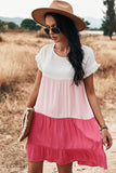 Loose Fit Ruffled Color Block Dress