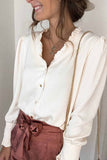 Frilled V Neckline Buttoned French Shirt