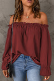 Red Frilled Off-shoulder Neckline Loose Blouse